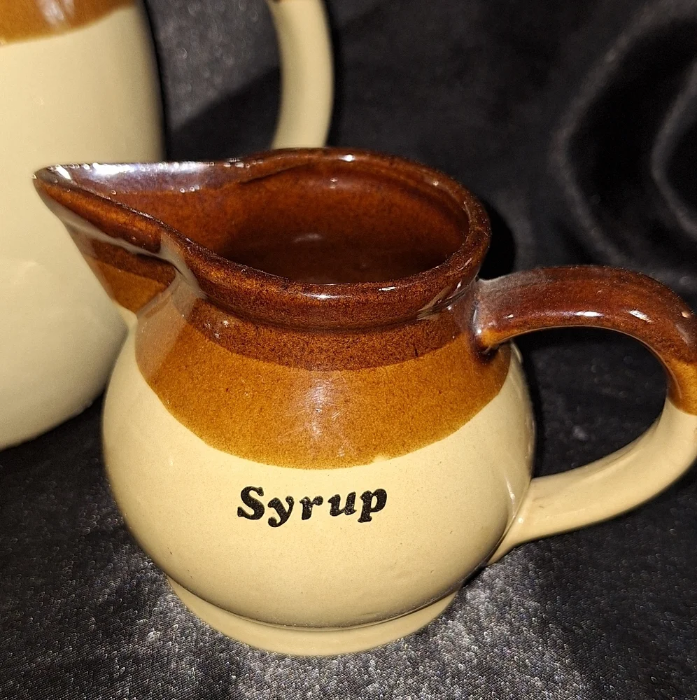 3 Pc. Vintage Glazed Ceramic Pottery~Pancake Pitcher Set~Retro Clayworks~MCM